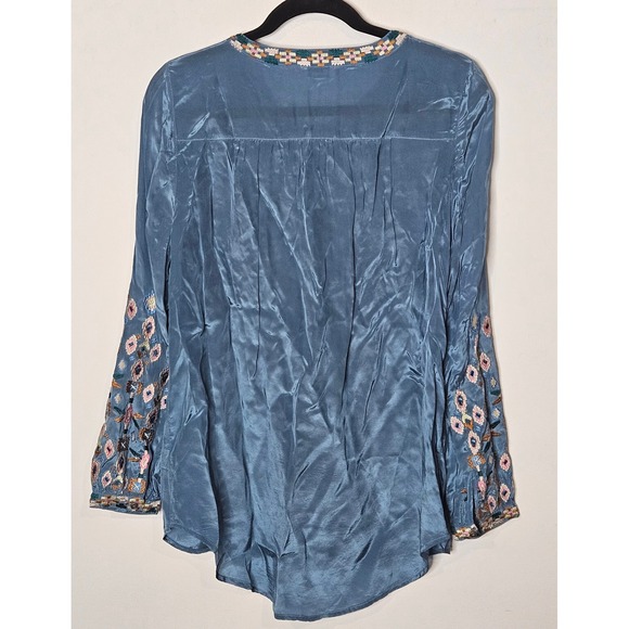 Sundance Embroidered‎ Boho Blue Pastel Feminine Long Sleeve Tunic Top Women's M - Picture 3 of 4